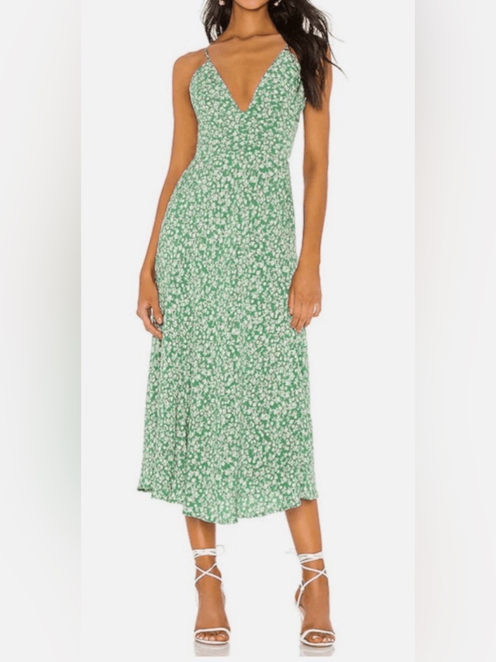 Lovers + Friends Green Floral V-Neck Midi Dress